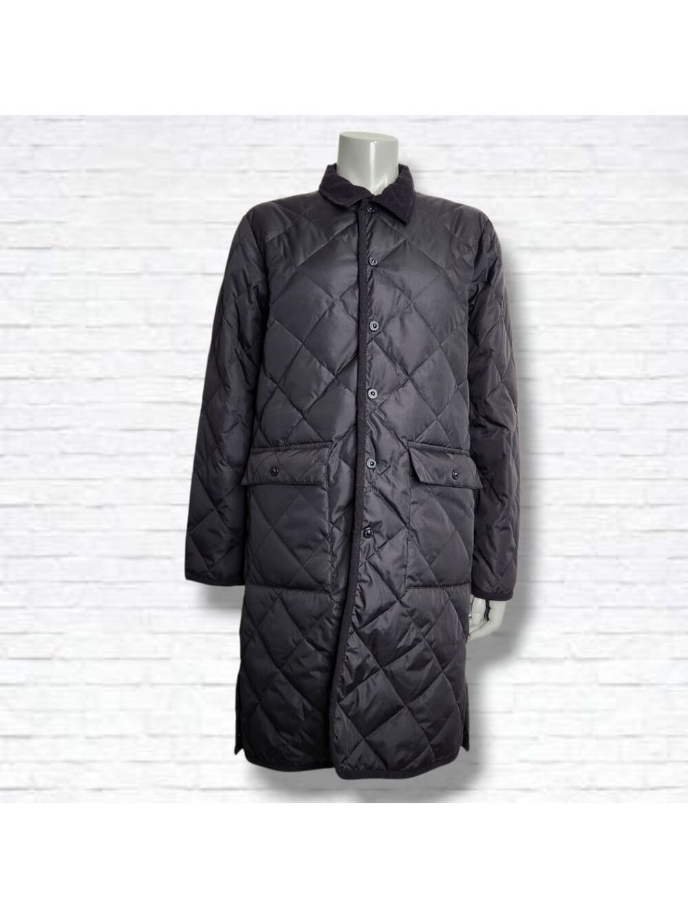 TAION City Chore Coat Black Quilted Piping Collar Long Down Coat Size S BNWT - Picture 3 of 16